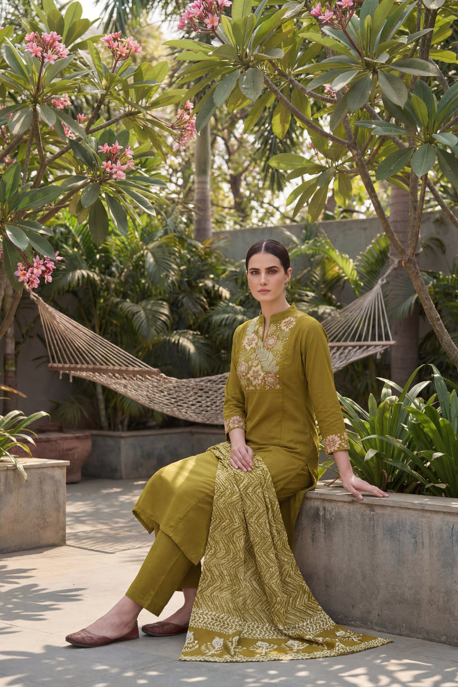 Moss Garden Elegy Embroidered Cotton Dupatta Set — image 6