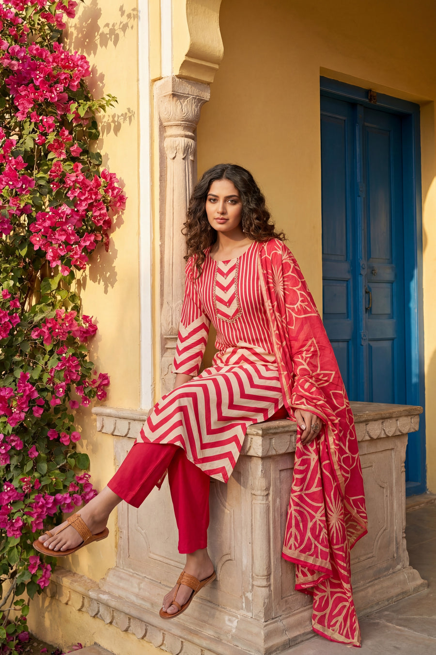 Rose Chevron Carnival Cotton Dupatta Set — image 5