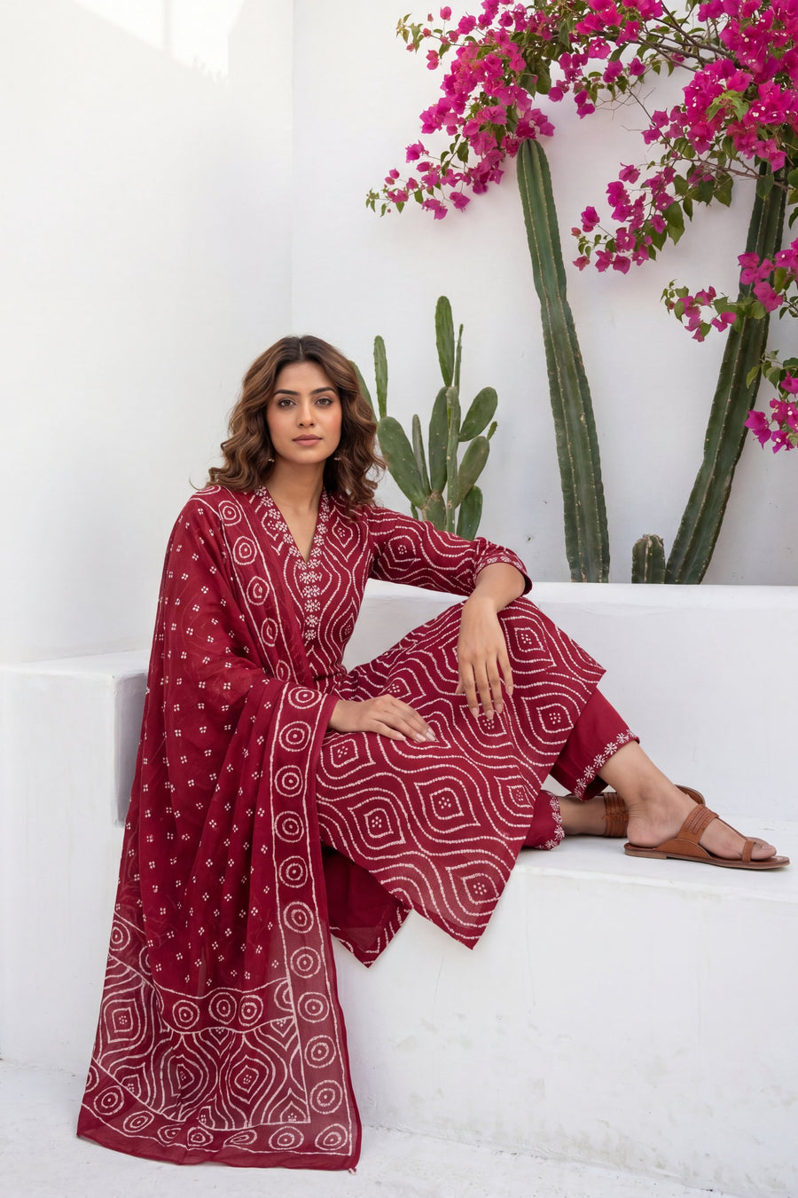 Orchha Arch Maroon Geometric Buti Cotton Suit Set — image 4