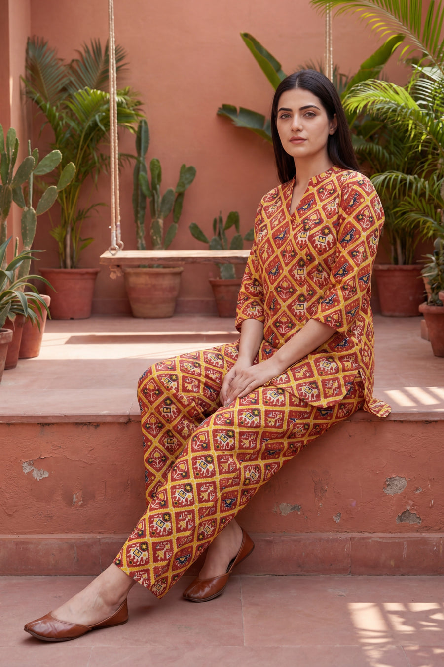 Sunset Tapestry Orange Cotton Angrakha Co-ord Set — image 3