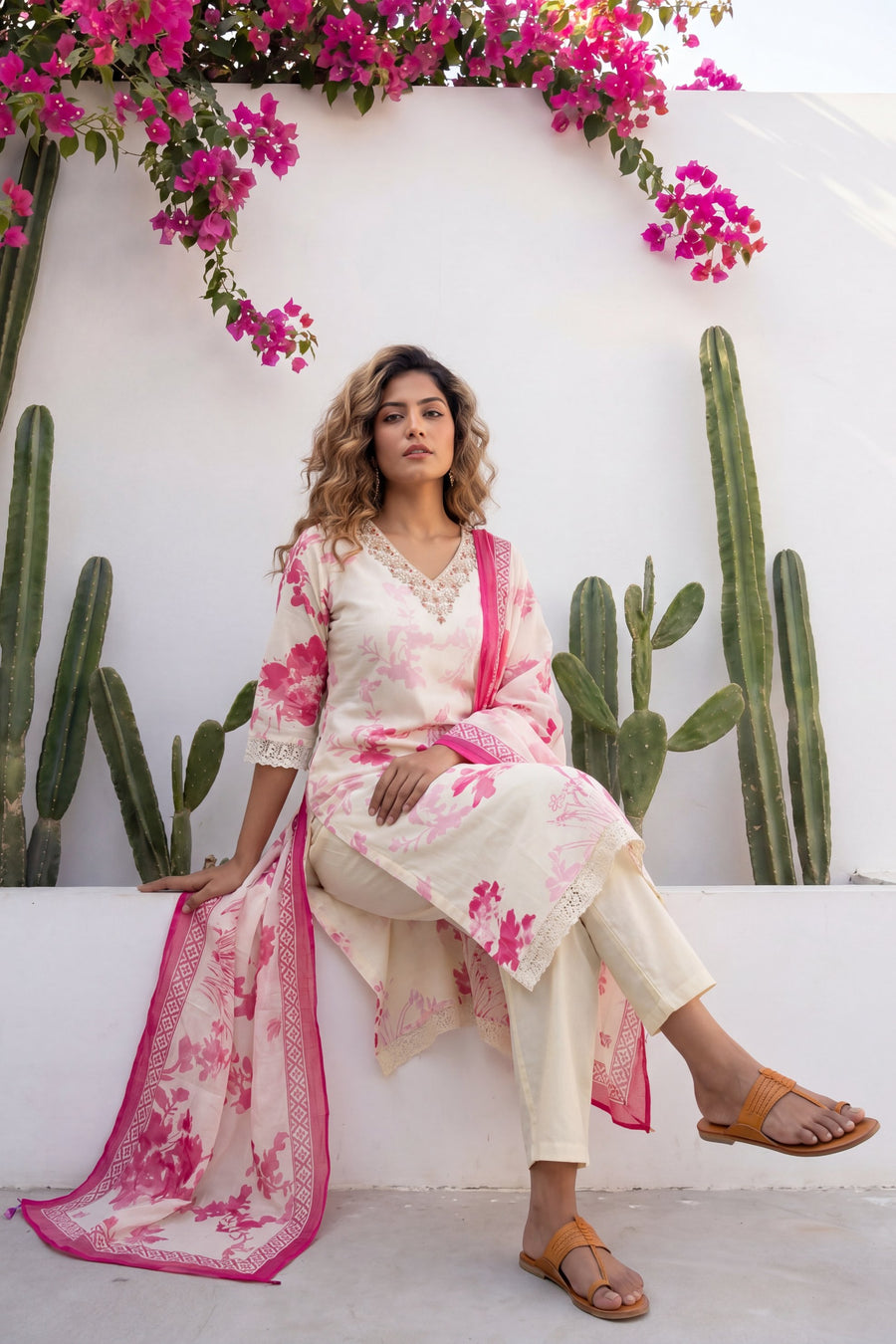 Zardozi Garden Ivory Scattered Floral Cotton Suit Set — image 2
