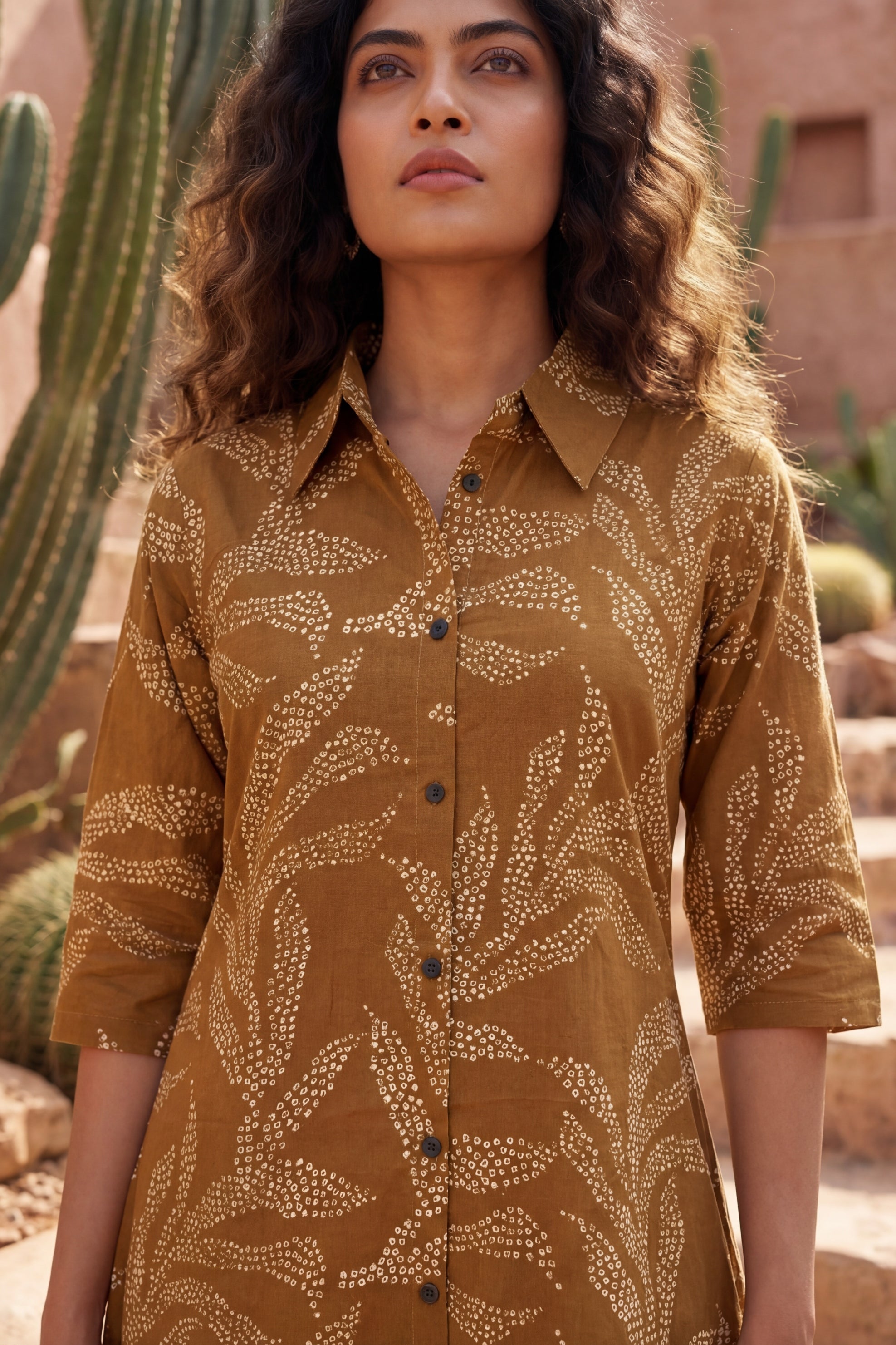 Warm Canvas Brown Cotton Co-ord | Beige Botanical Print | Me&My