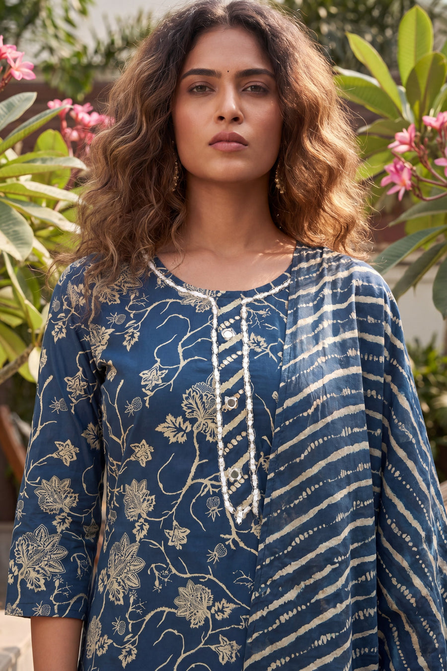 Willow Dusk Navy Blue Mixed Motif Cotton Suit Set — image 3