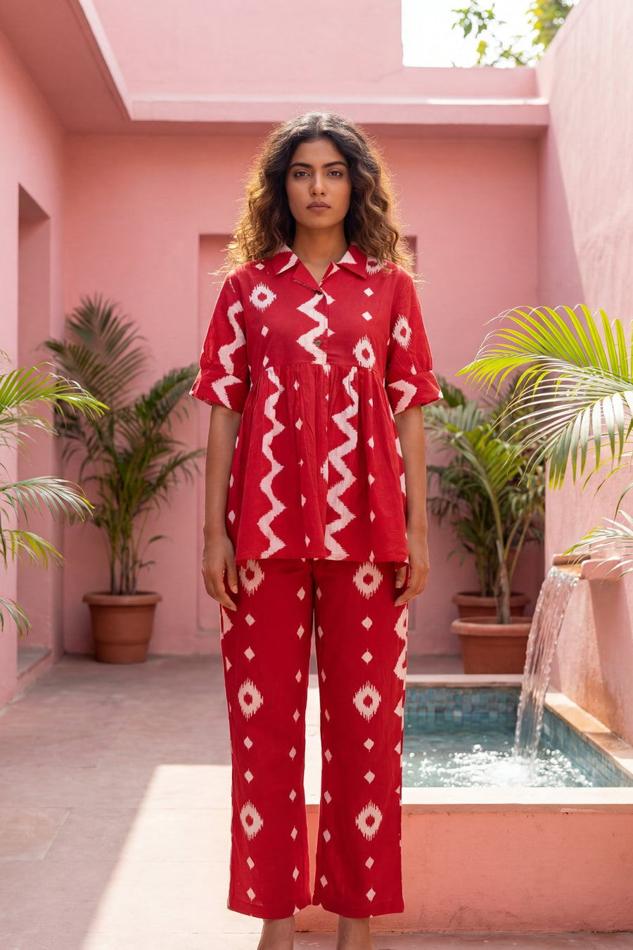 Crimson Diamond Red Cotton Co-ord Set — image 4