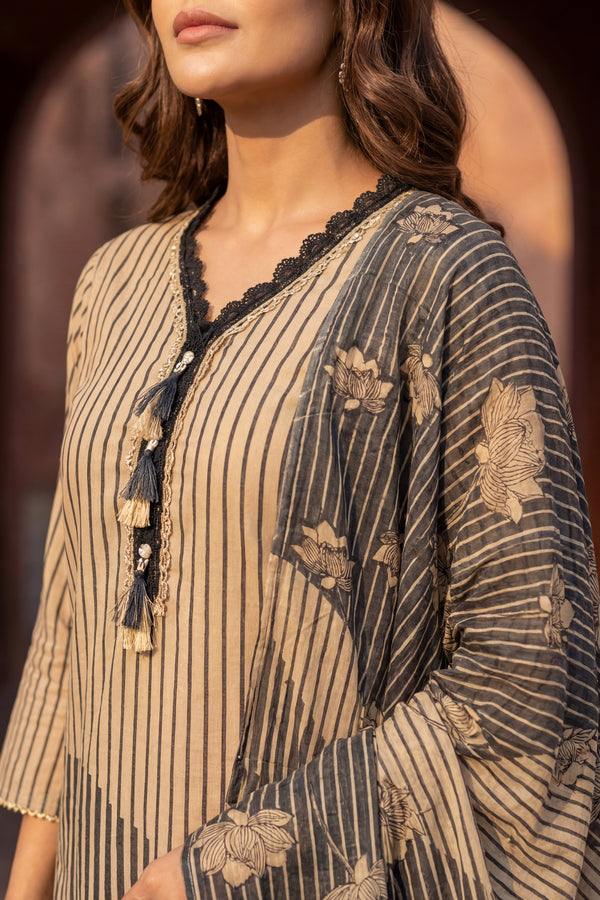 Velvet Whispers Against Midnight Cotton Dupatta Set