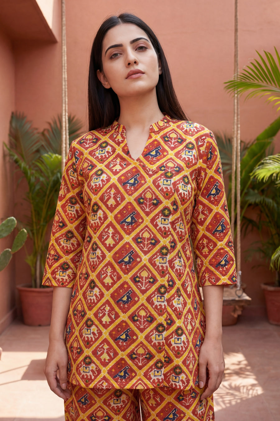 Sunset Tapestry Orange Cotton Angrakha Co-ord Set — image 4