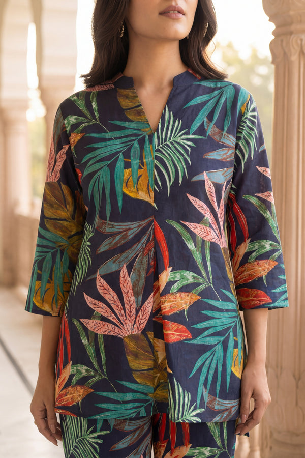 Paradise Escape Navy Cotton Co-ord Set