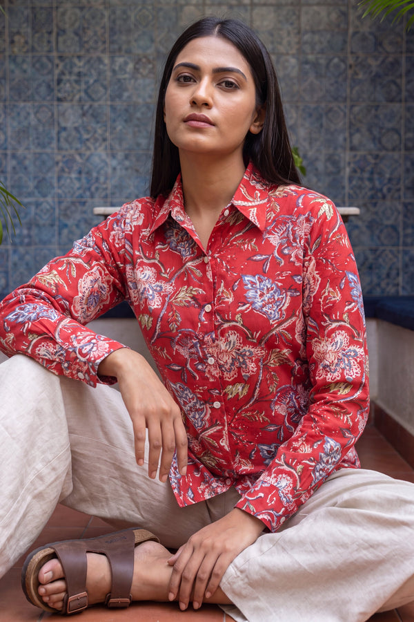 Poppy Red Cotton Shirt