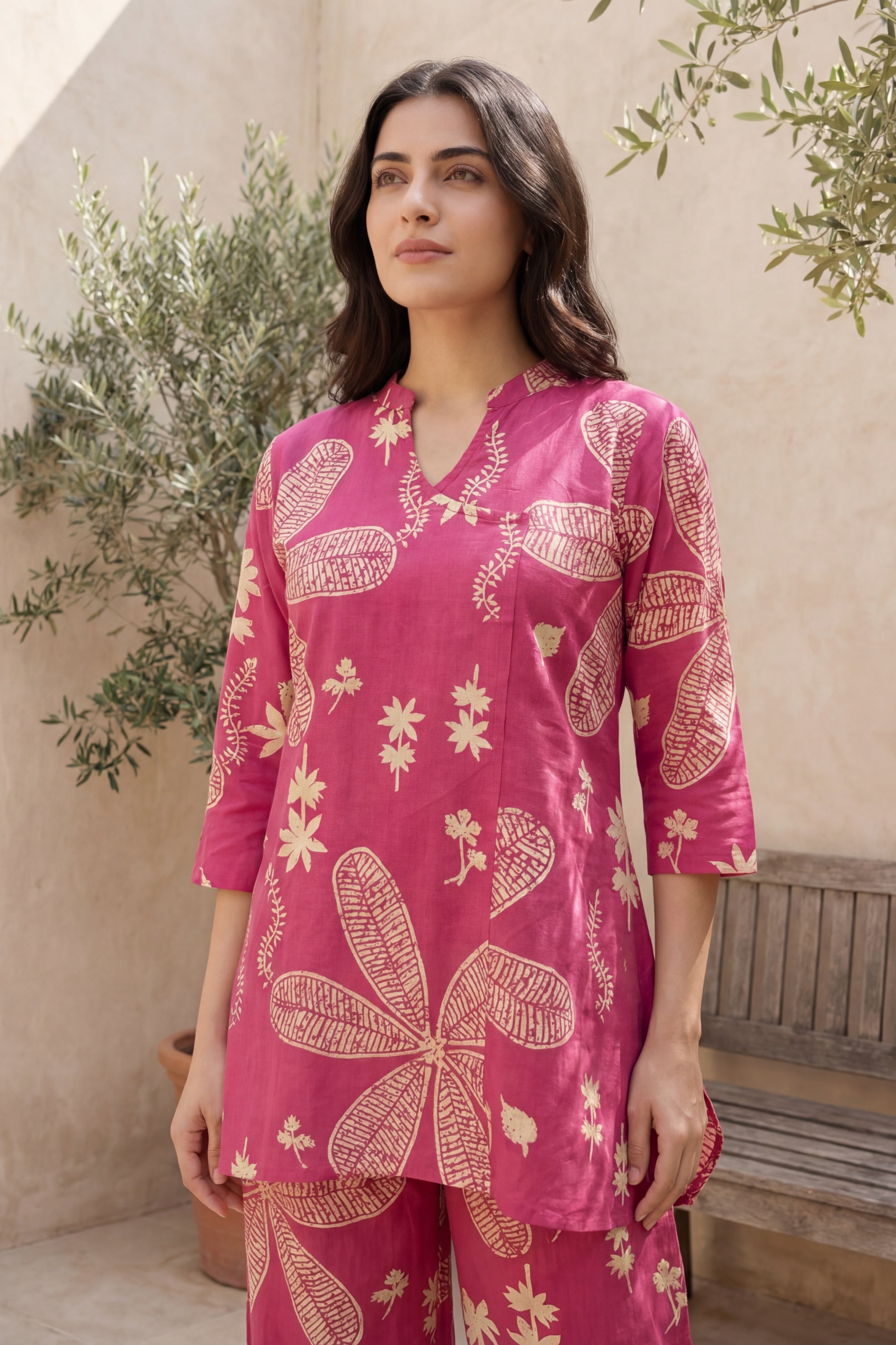Rose Garden Deep Pink Cotton Angrakha Co-ord Set - Me&M y