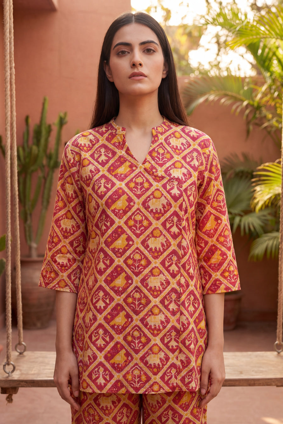 Scarlet Heirloom Cotton Angrakha Co-ord Set — image 2