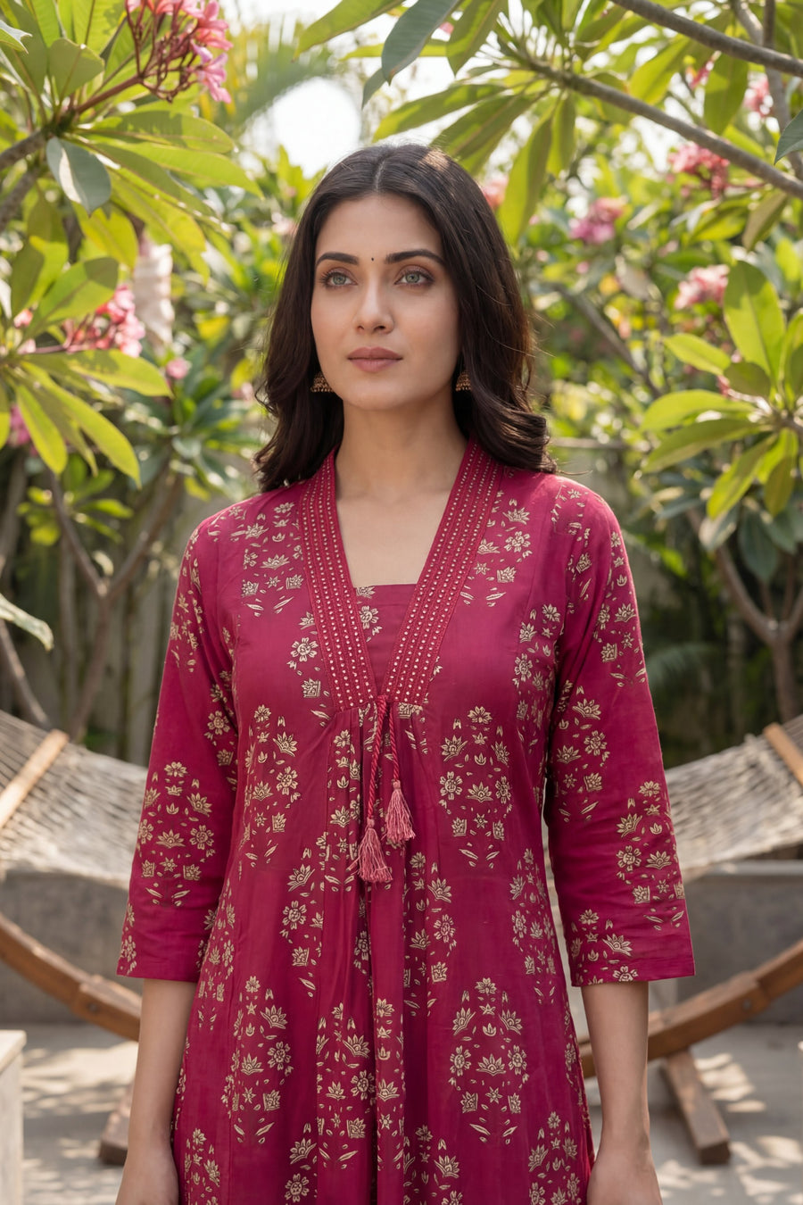 Berry Mughal Tassel Floral Cotton Dupatta Set — image 10