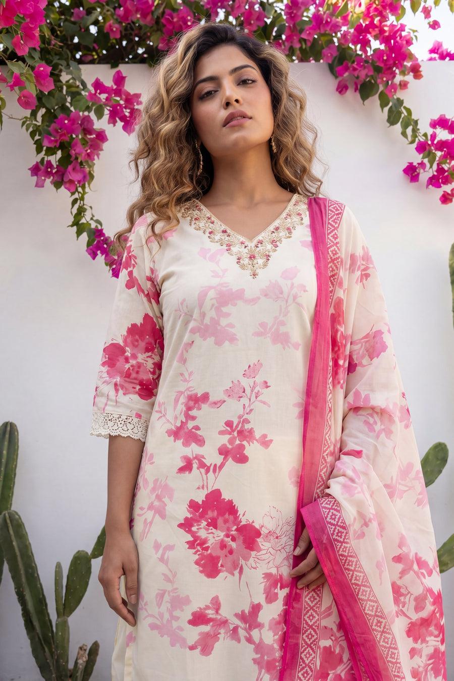 Zardozi Garden Ivory Scattered Floral Cotton Suit Set — image 3