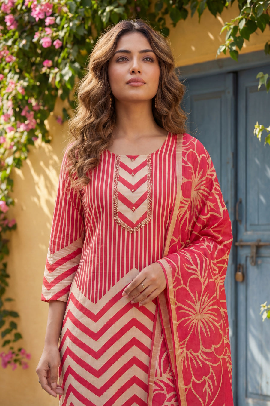 Rose Chevron Carnival Cotton Dupatta Set — image 8