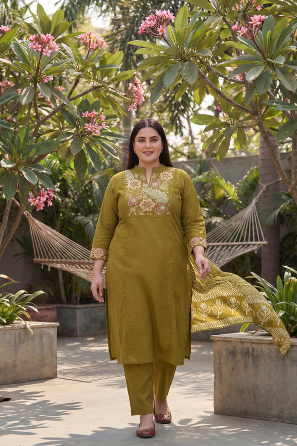 Moss Garden Elegy Embroidered Cotton Dupatta Set
