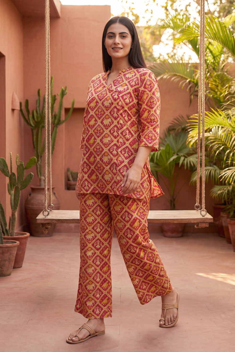 Scarlet Heirloom Cotton Angrakha Co-ord Set — image 1
