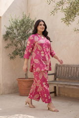Rose Garden Deep Pink Cotton Angrakha Co-ord Set - Me&M y