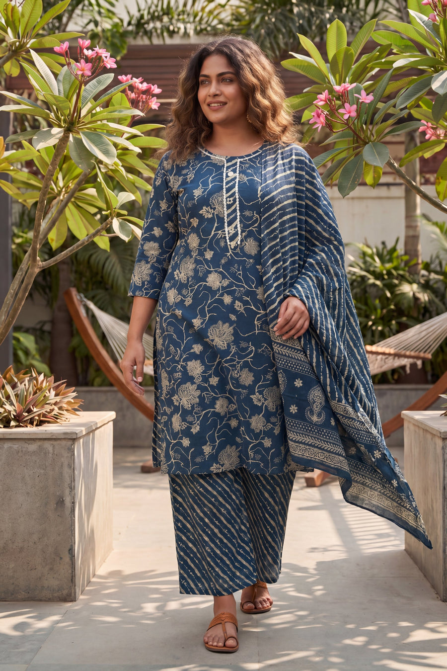 Willow Dusk Navy Blue Mixed Motif Cotton Suit Set — image 7