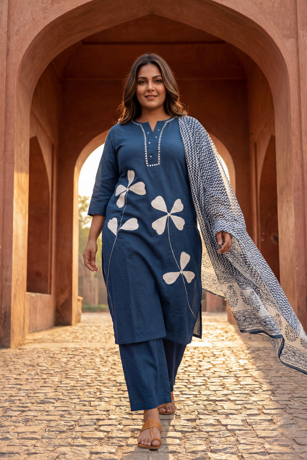 Teal Petal Sovereign Cotton Dupatta Set