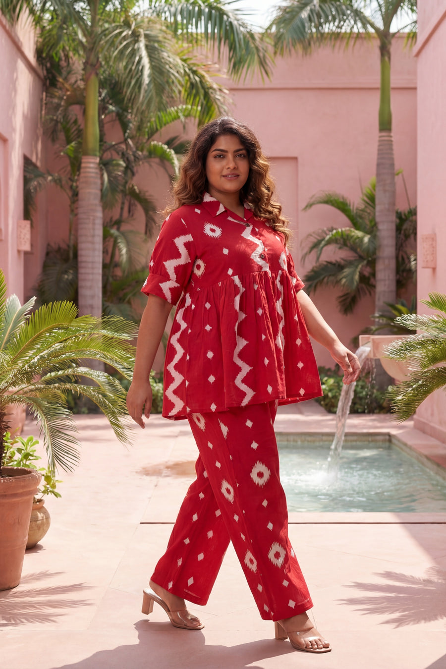 Crimson Diamond Red Cotton Co-ord Set — image 8