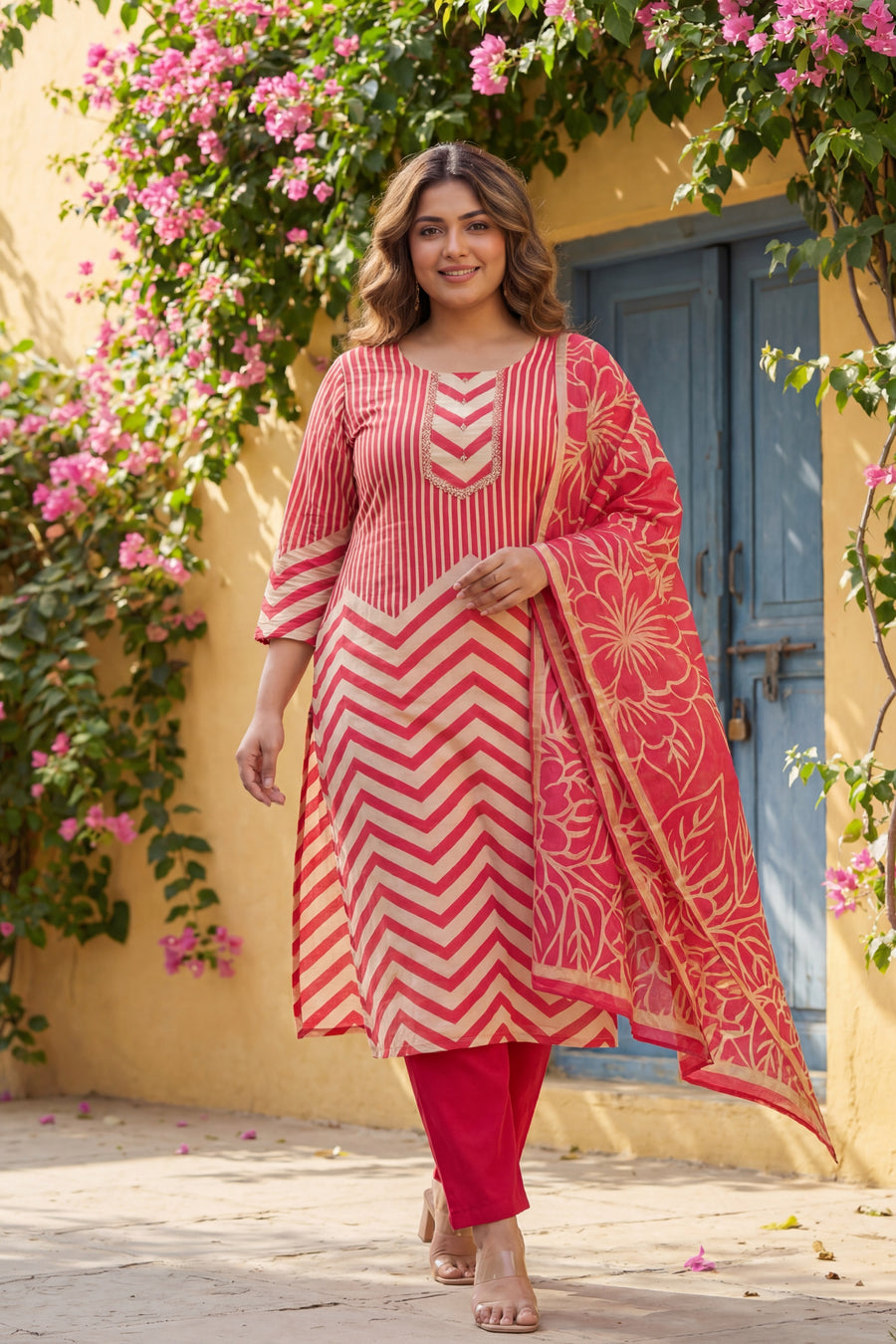 Rose Chevron Carnival Cotton Dupatta Set — image 11