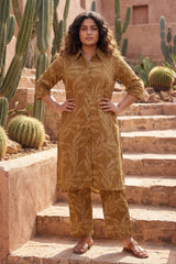 Warm Canvas Brown Cotton Co-ord | Beige Botanical Print | Me&My