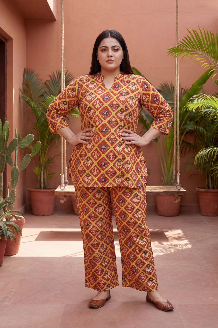 Sunset Tapestry Orange Cotton Angrakha Co-ord Set — image 7
