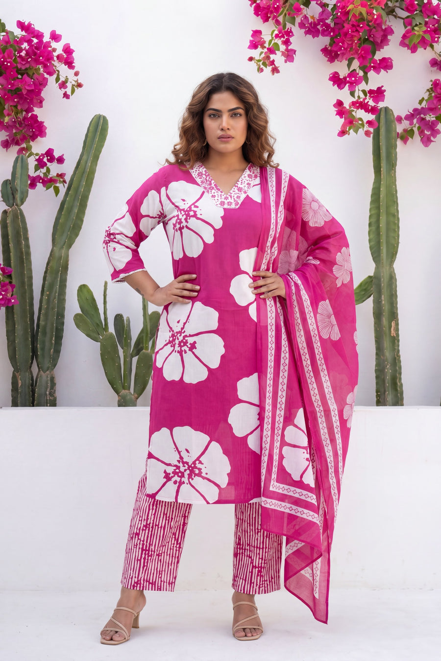 Phulkari Bloom Fuchsia Floral Cotton Suit Set — image 6