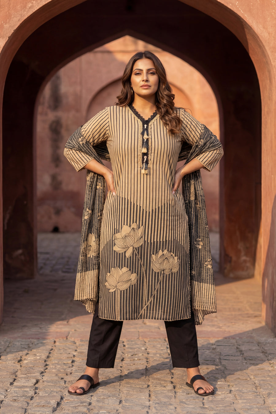 Velvet Whispers Against Midnight Cotton Dupatta Set — image 7