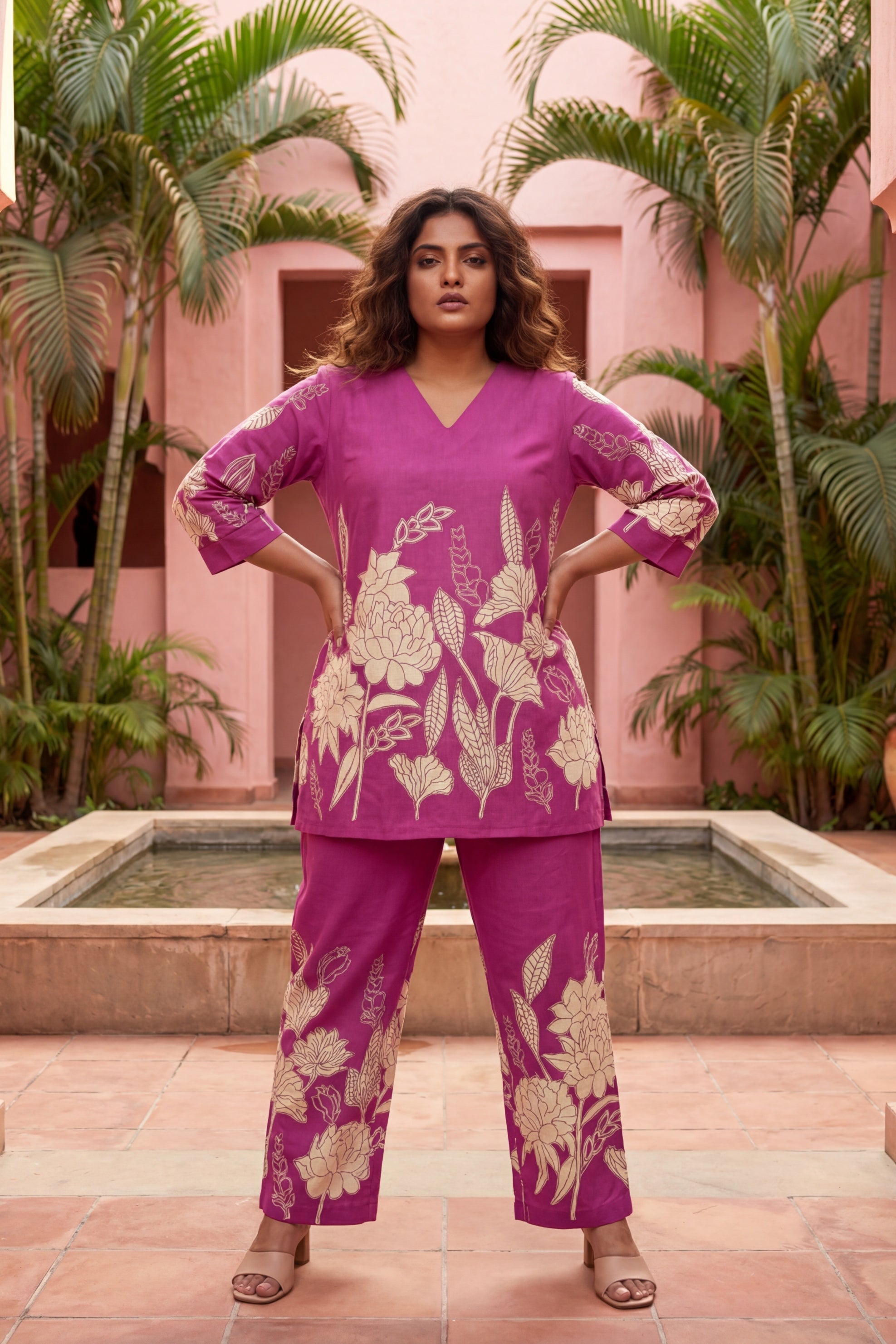 Sacred Bloom Heritage Cotton Flex Co-ord | Lotus Flower Print | Me&My