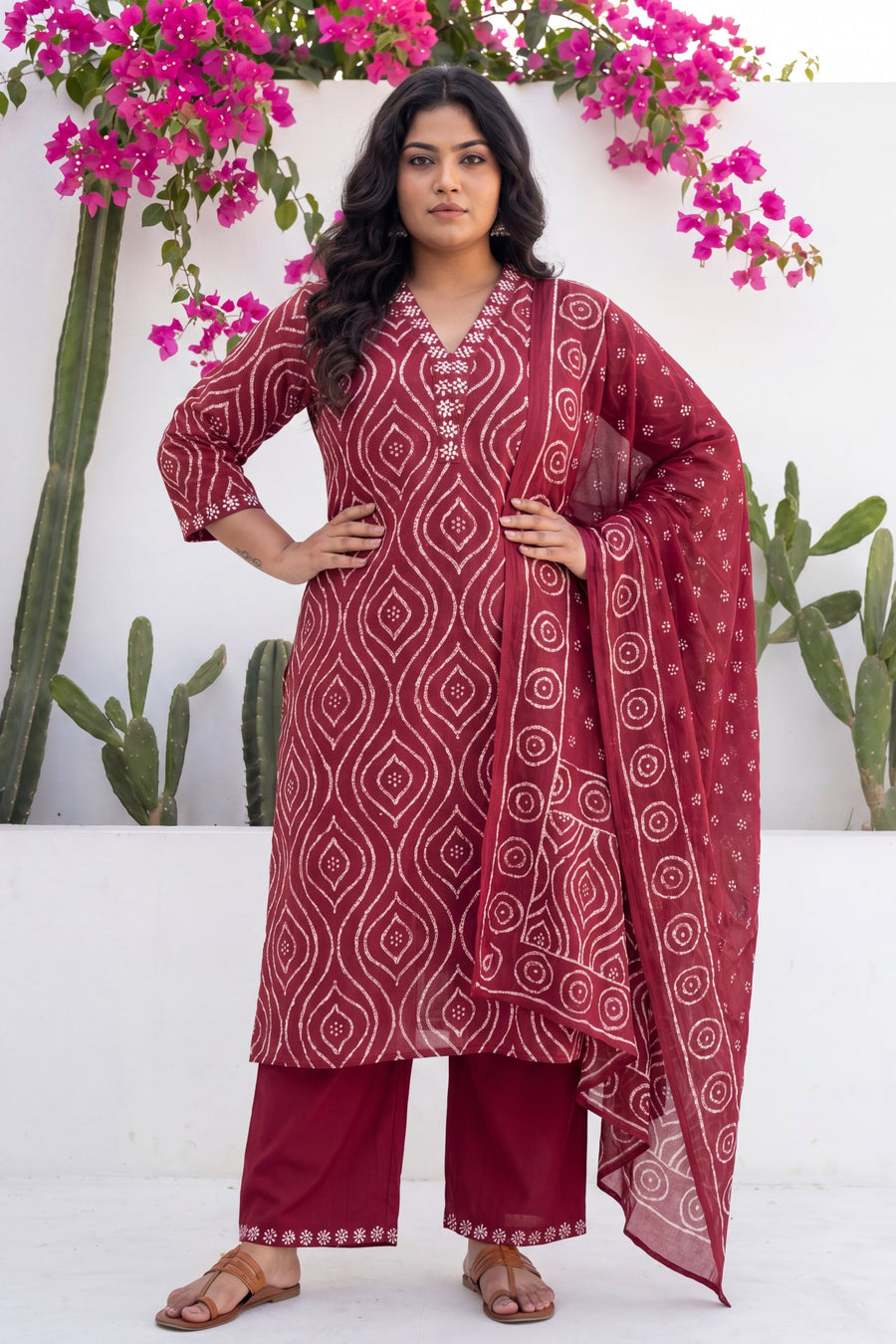Orchha Arch Maroon Geometric Buti Cotton Suit Set — image 7