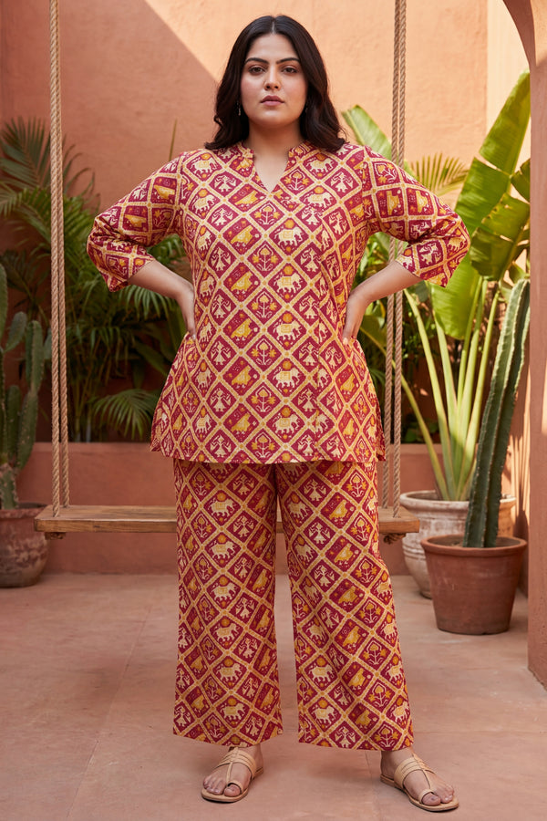 Scarlet Heirloom Cotton Angrakha Co-ord Set