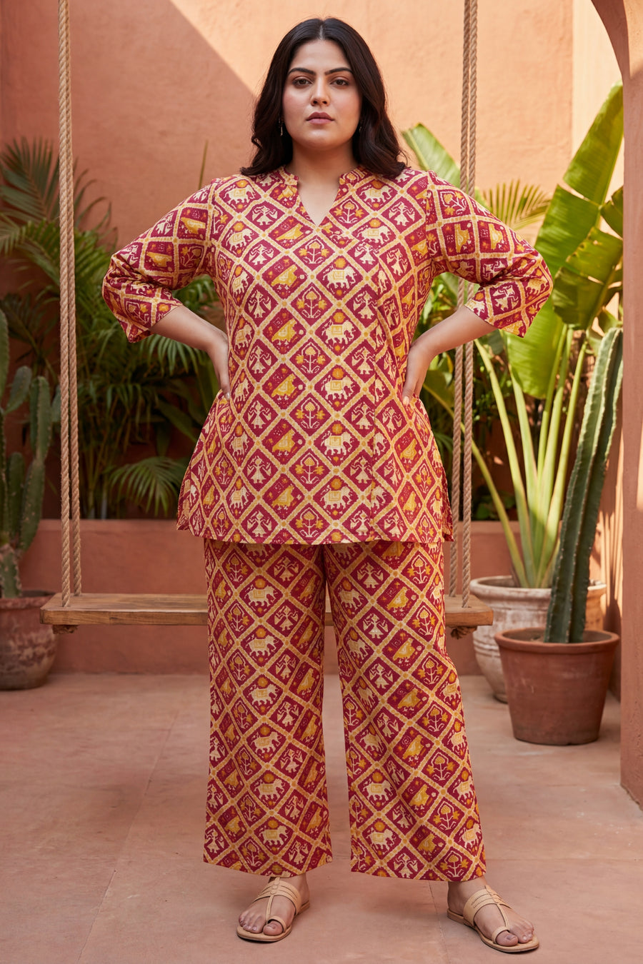 Scarlet Heirloom Cotton Angrakha Co-ord Set — image 3