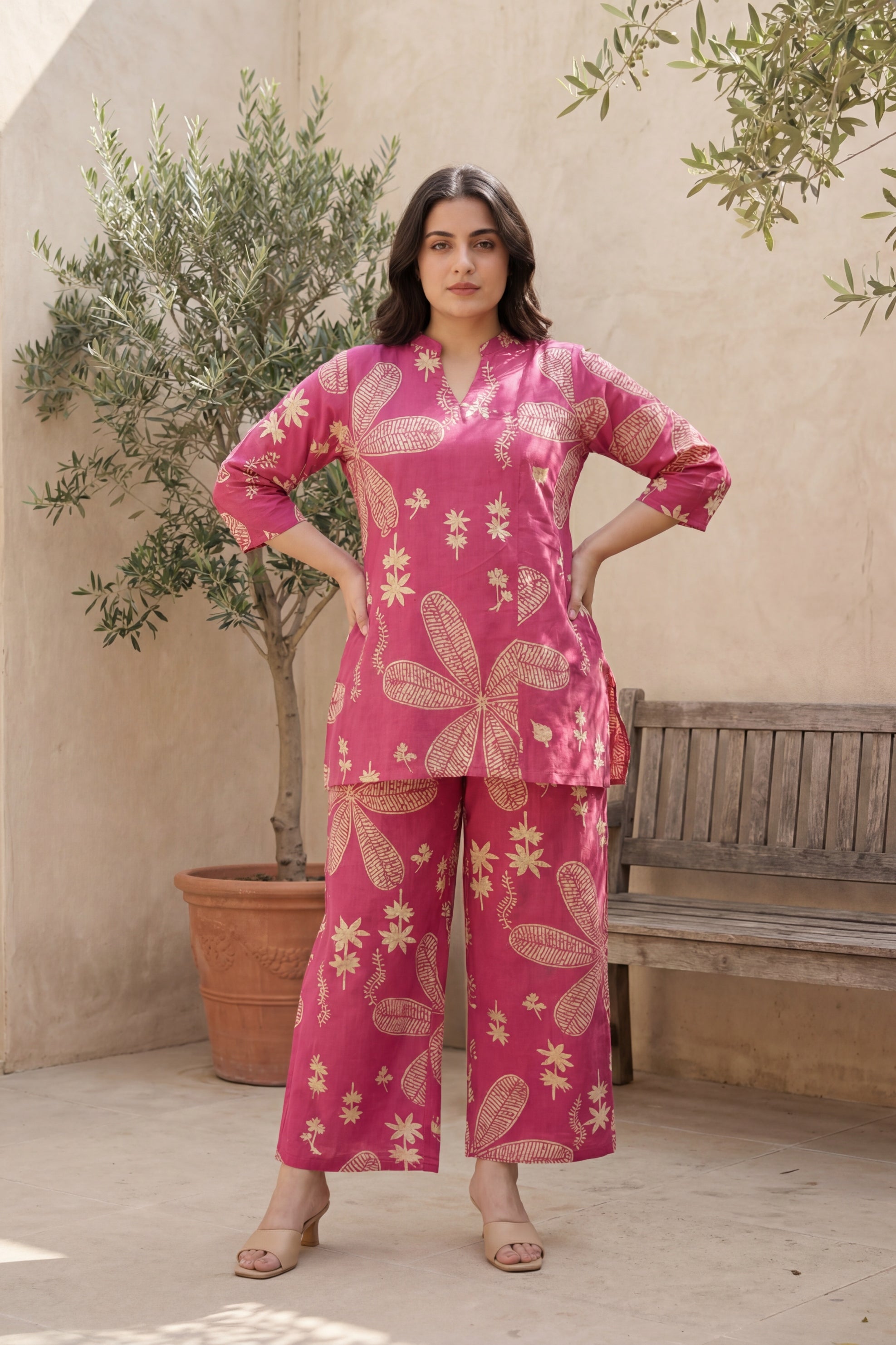 Rose Garden Deep Pink Cotton Angrakha Co-ord Set - Me&M y