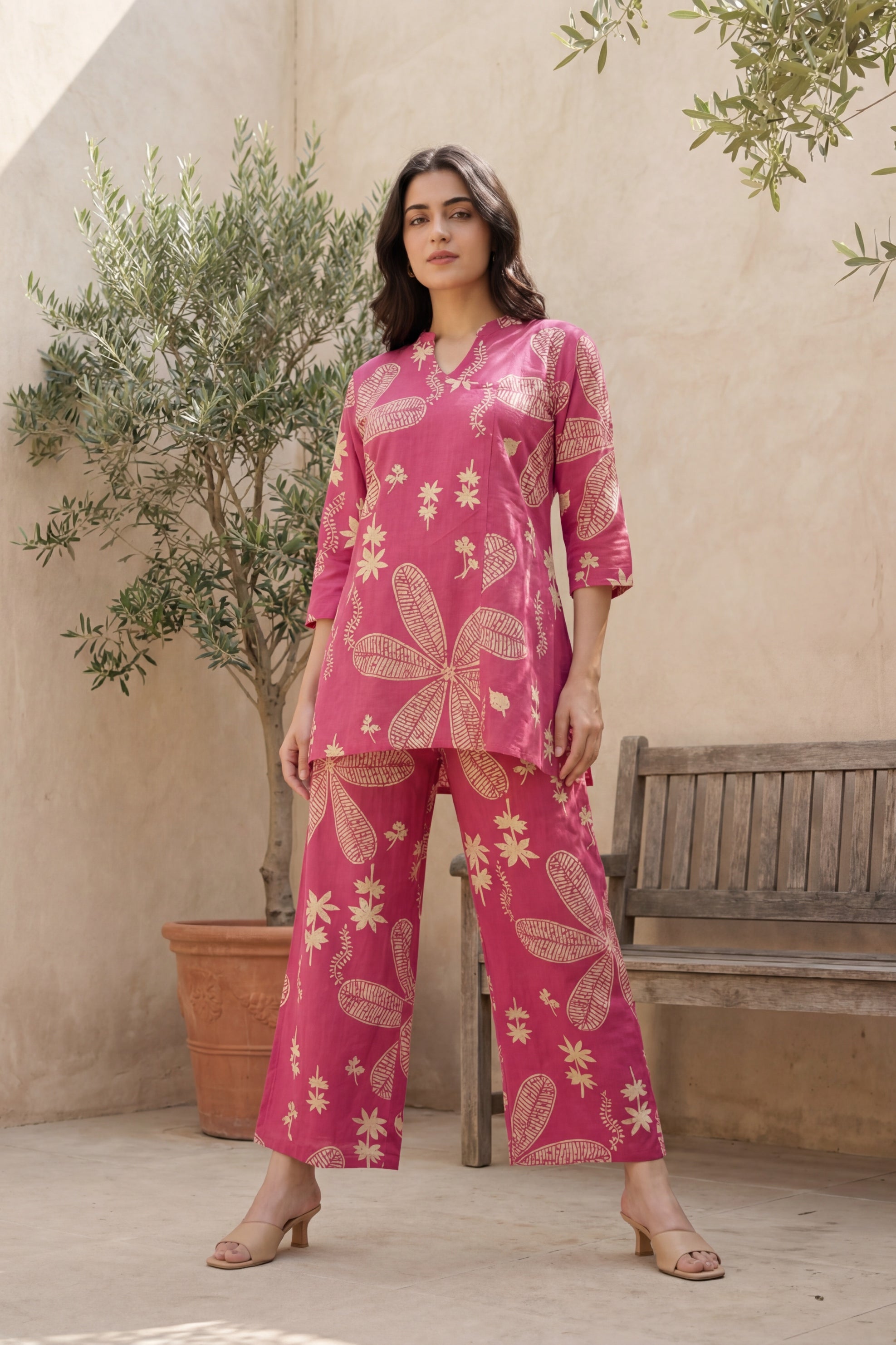 Rose Garden Deep Pink Cotton Angrakha Co-ord Set - Me&M y