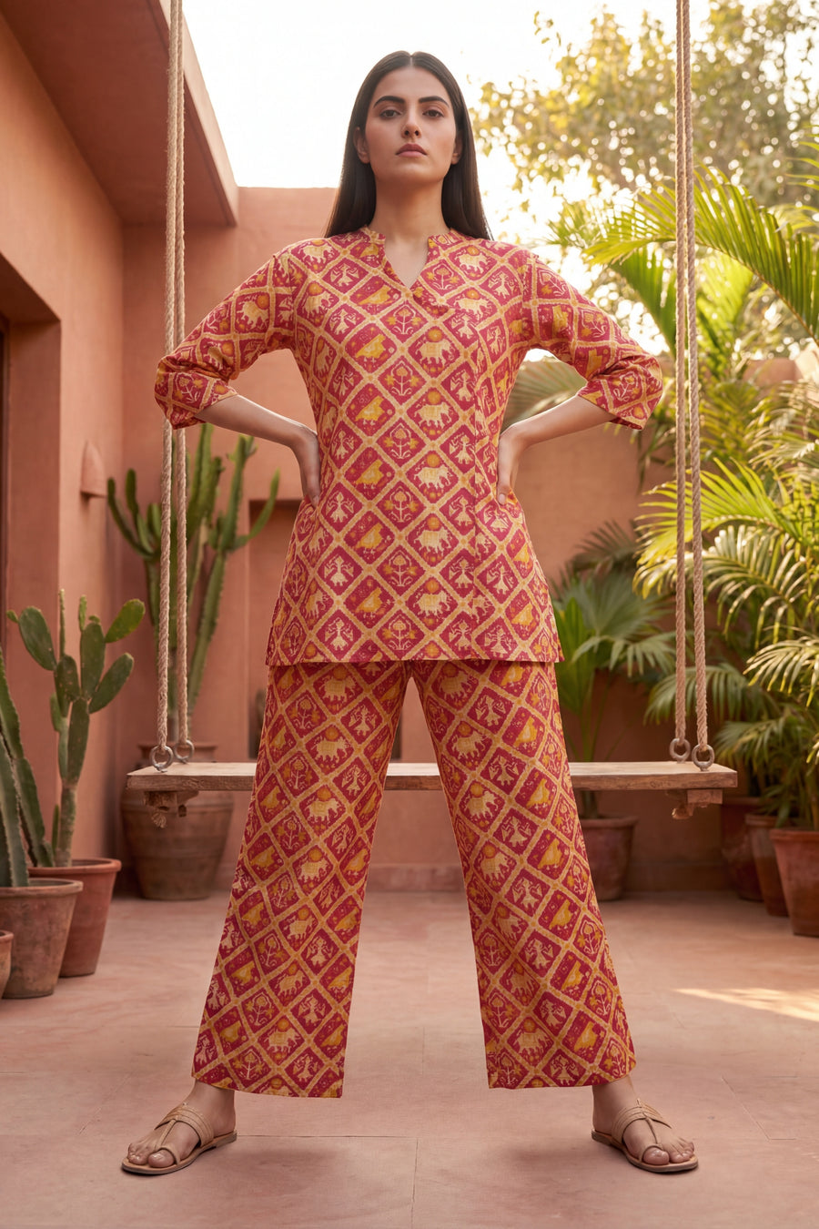 Scarlet Heirloom Cotton Angrakha Co-ord Set — image 7