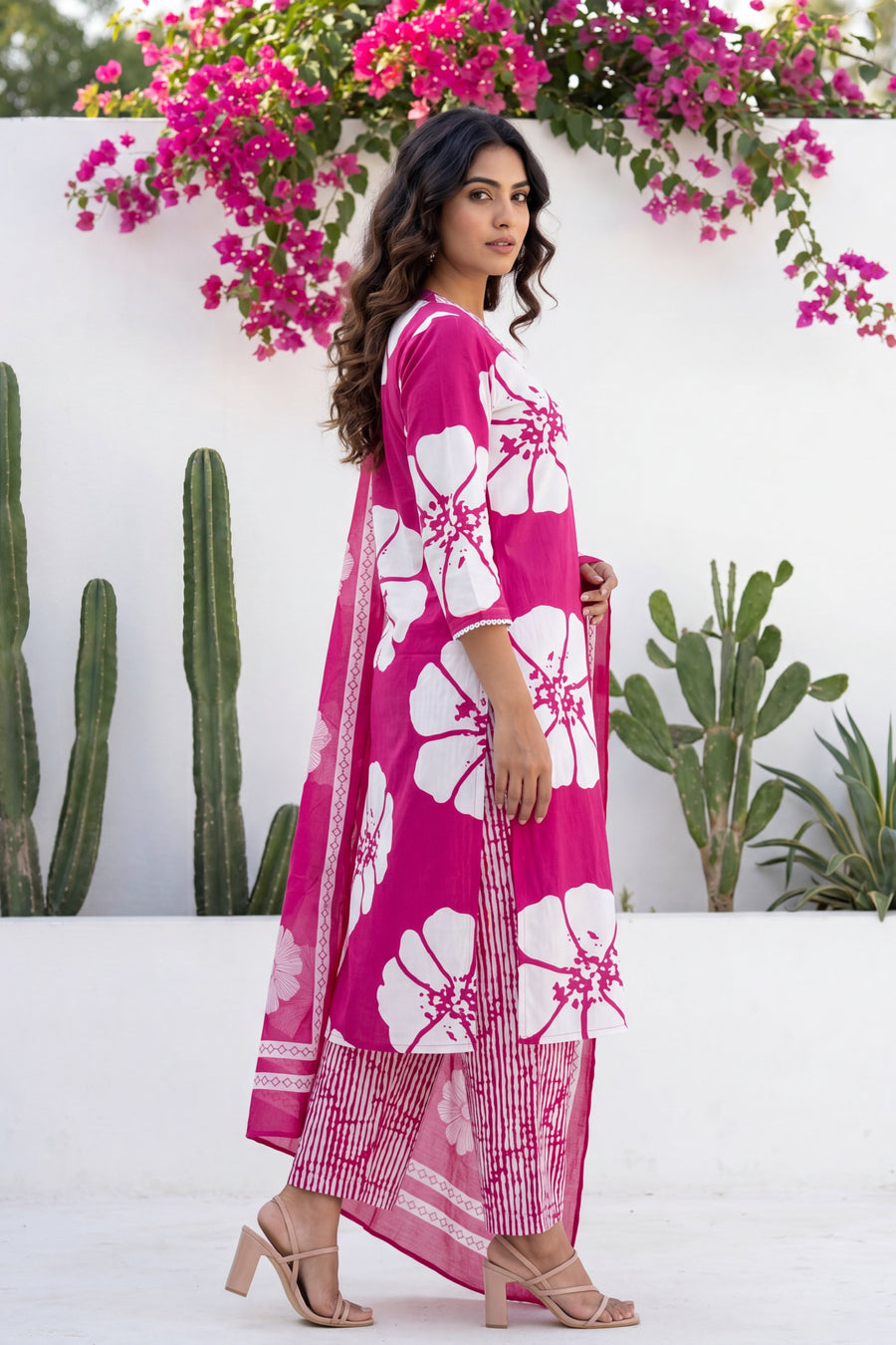 Phulkari Bloom Fuchsia Floral Cotton Suit Set — image 5