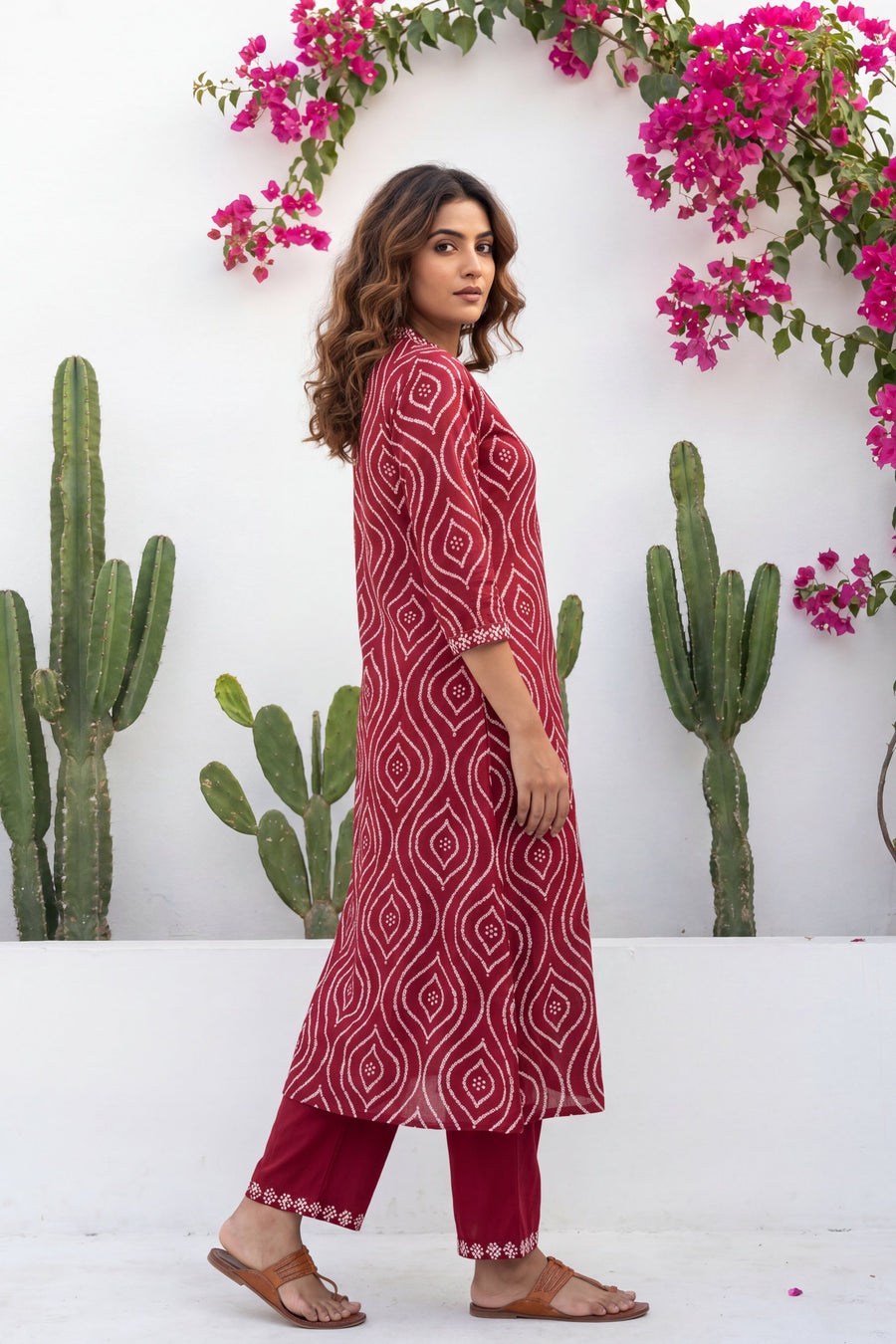 Orchha Arch Maroon Geometric Buti Cotton Suit Set — image 6