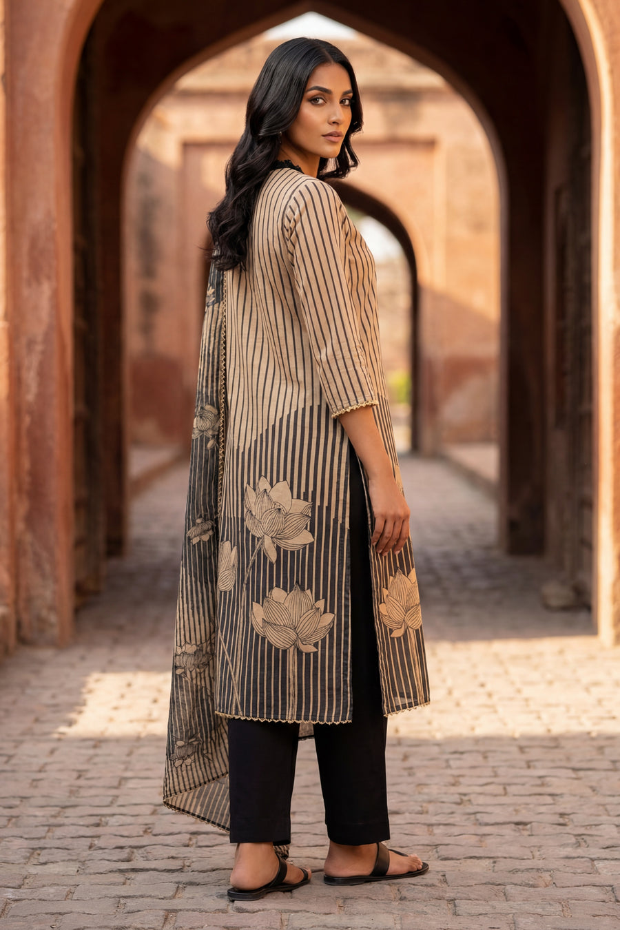 Velvet Whispers Against Midnight Cotton Dupatta Set — image 8
