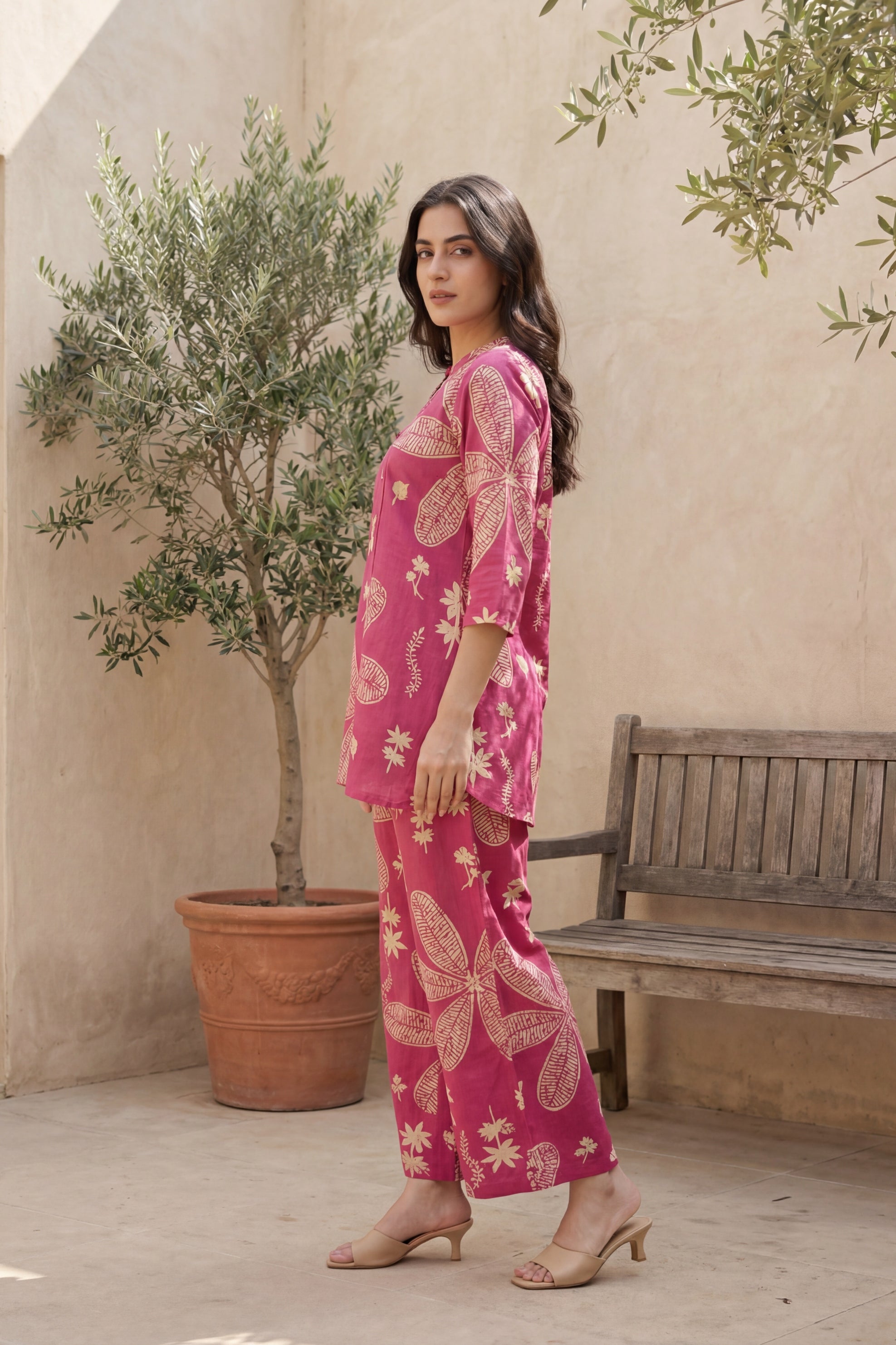 Rose Garden Deep Pink Cotton Angrakha Co-ord Set - Me&M y