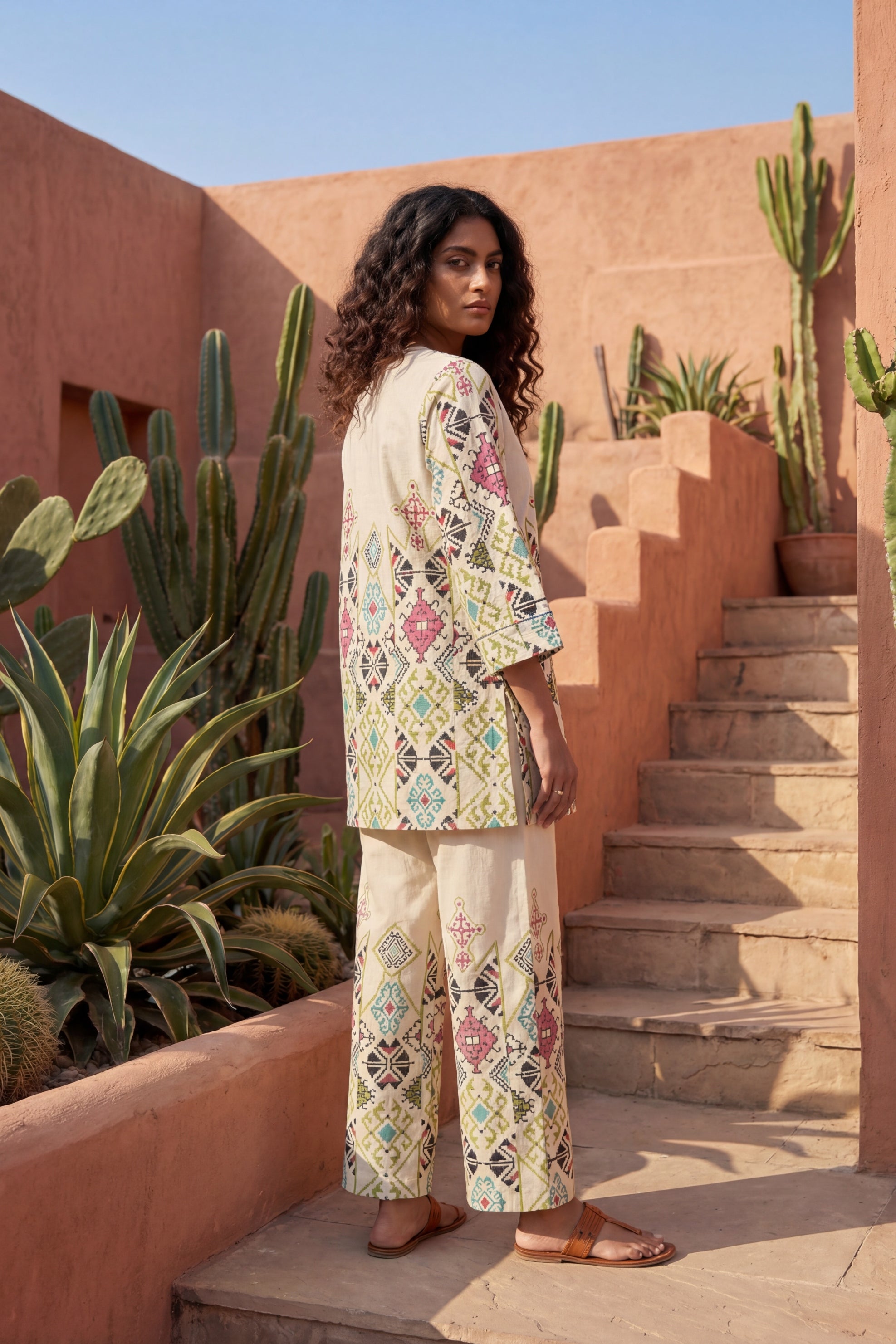 Bohemian Jewels Cream Cotton Flex Co-ord | Geometric Diamond Print | Me&My