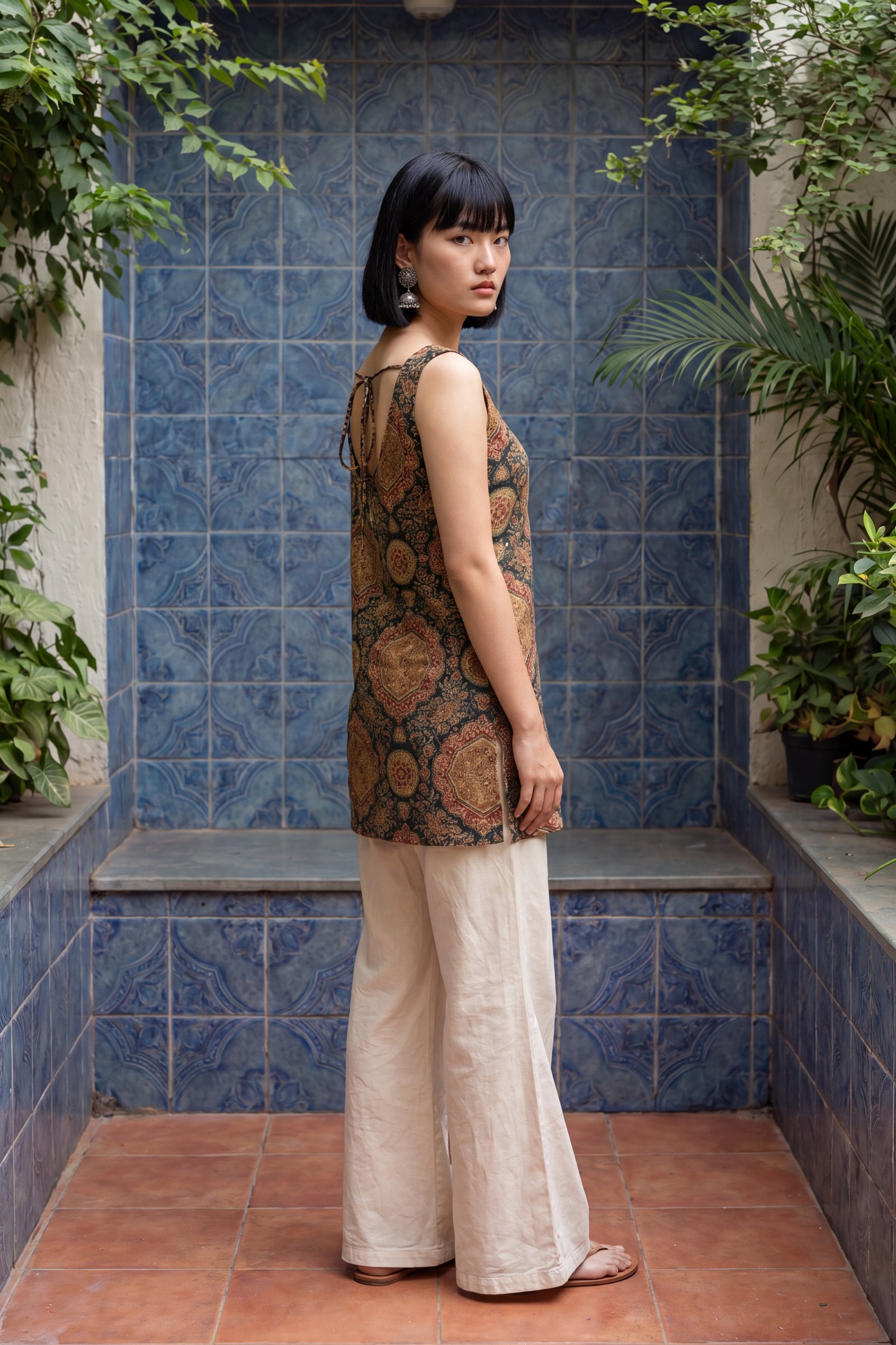Editorial Sage Green Square Neck Cotton Top