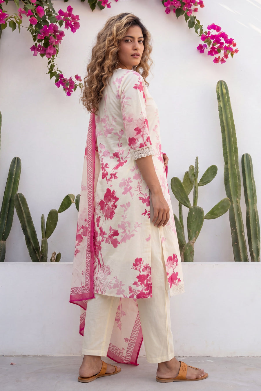 Zardozi Garden Ivory Scattered Floral Cotton Suit Set — image 4