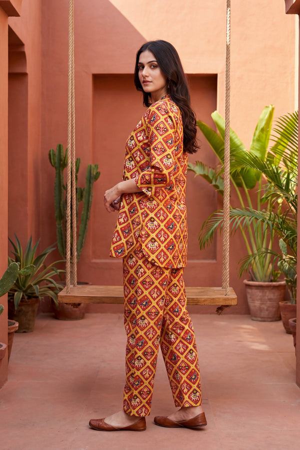 Sunset Tapestry Orange Cotton Angrakha Co-ord Set