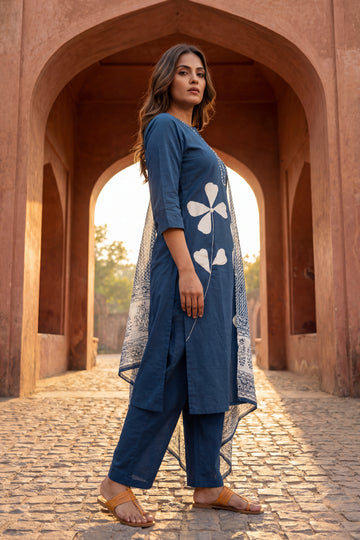 Teal Petal Sovereign Cotton Dupatta Set