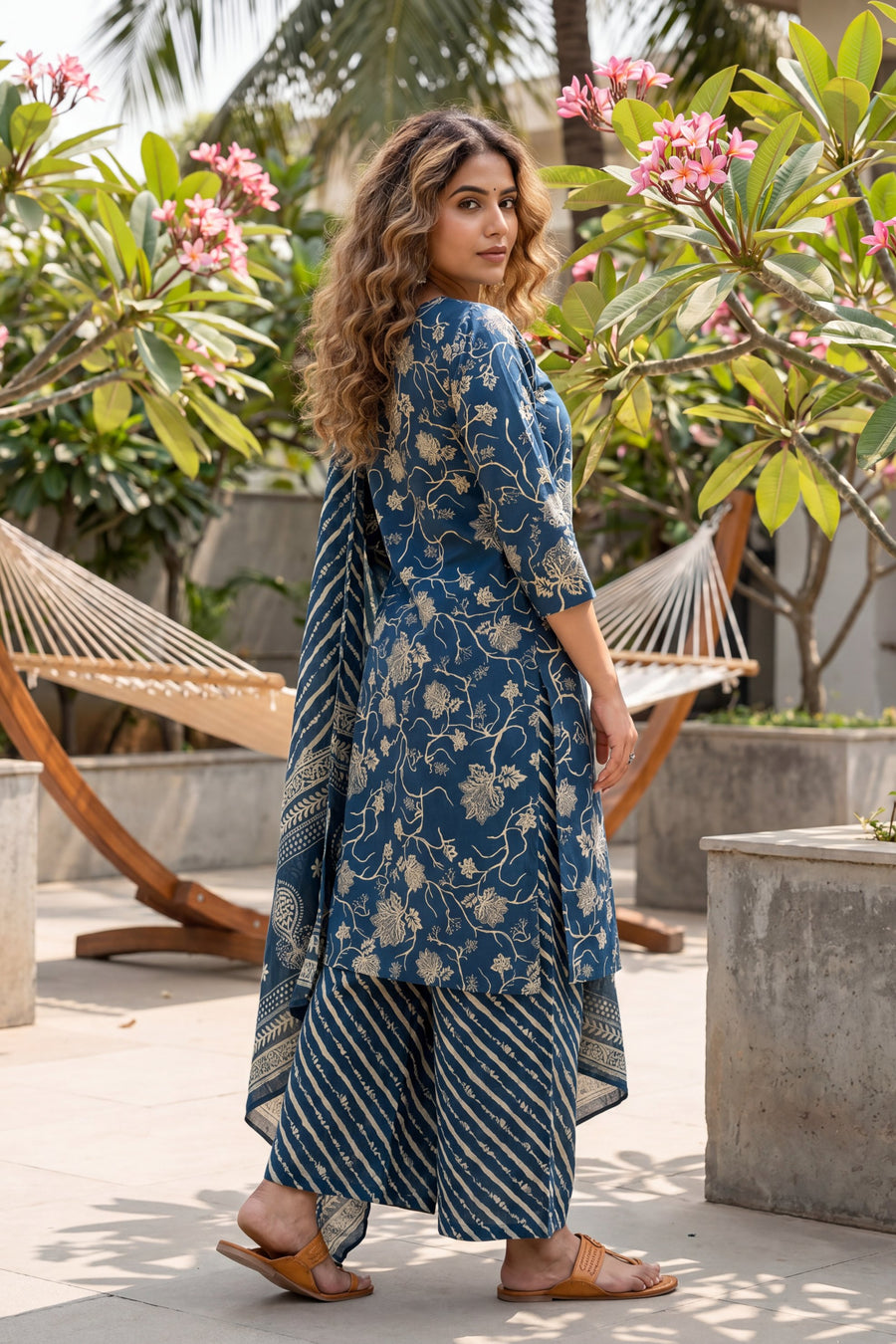 Willow Dusk Navy Blue Mixed Motif Cotton Suit Set — image 4