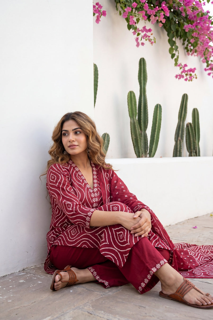 Orchha Arch Maroon Geometric Buti Cotton Suit Set — image 9