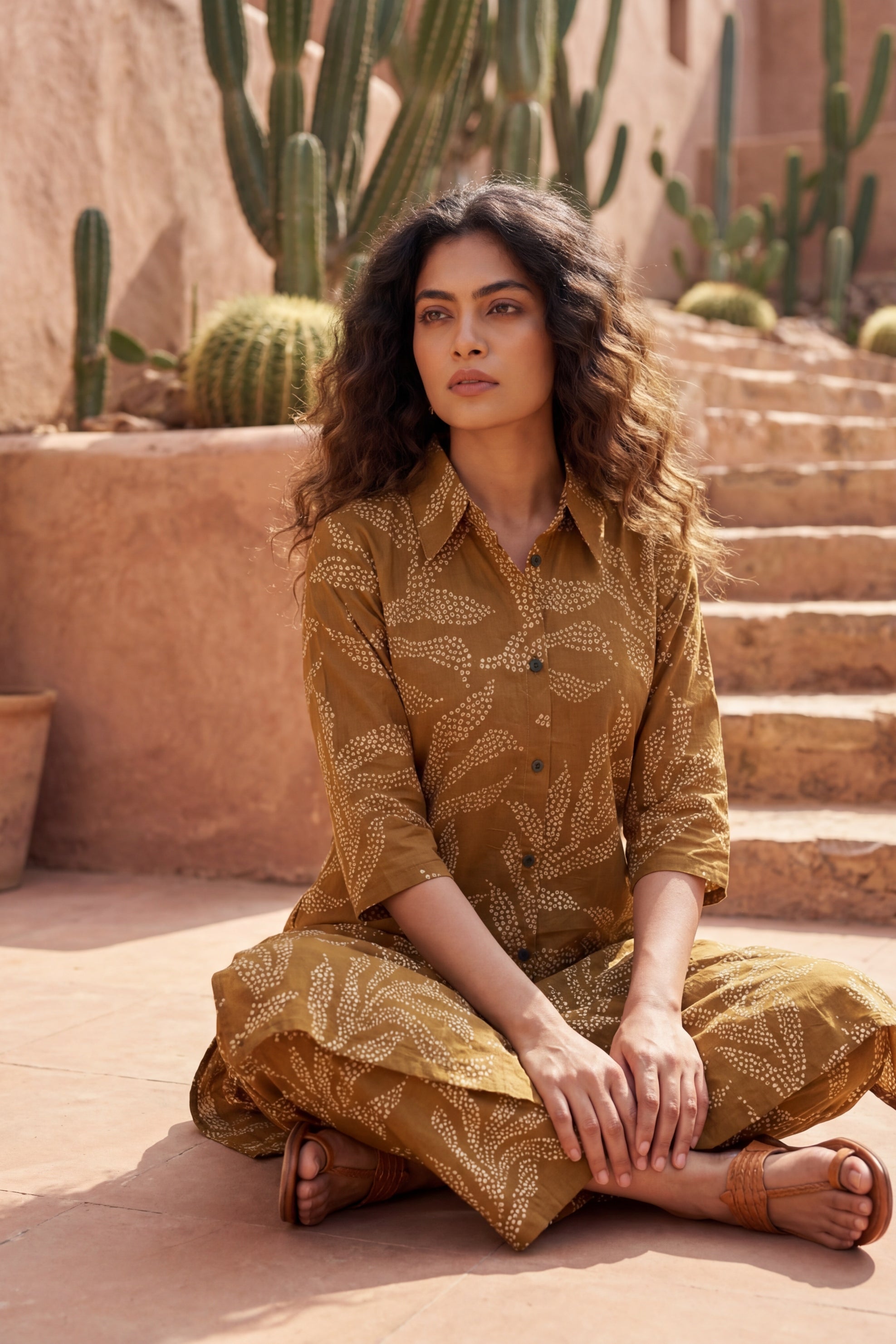 Warm Canvas Brown Cotton Co-ord | Beige Botanical Print | Me&My