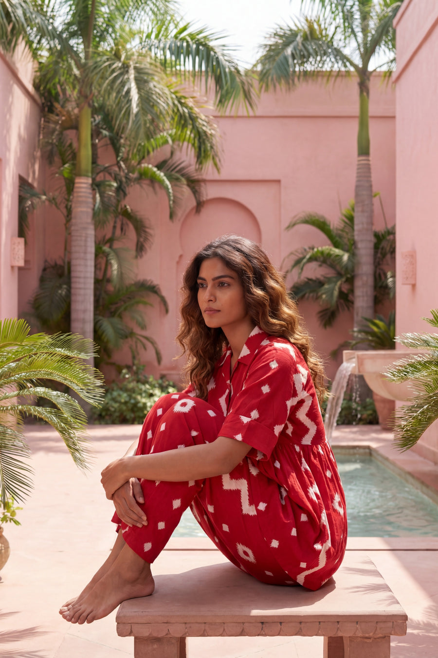 Crimson Diamond Red Cotton Co-ord Set — image 6