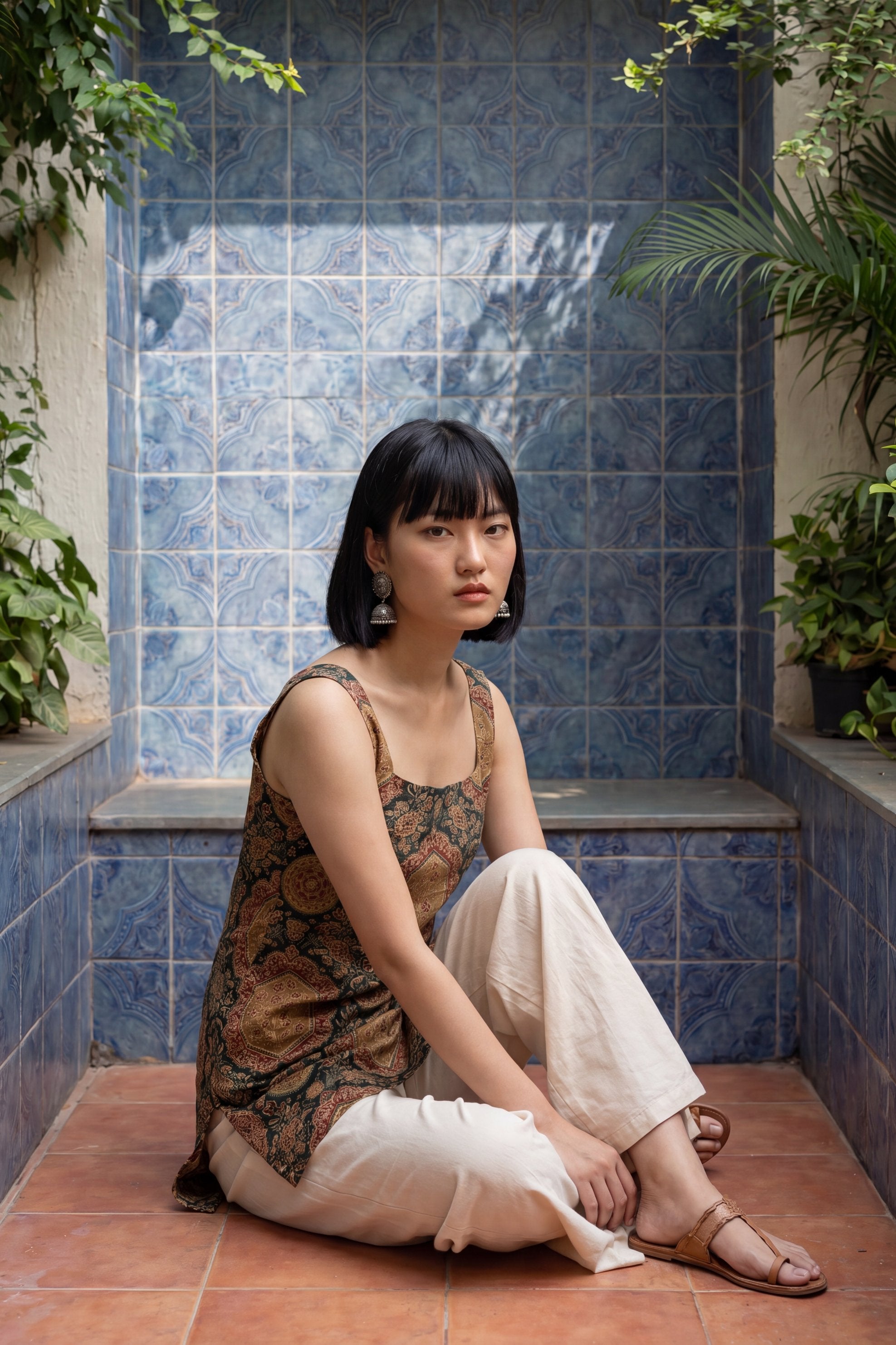 Editorial Sage Green Square Neck Cotton Top