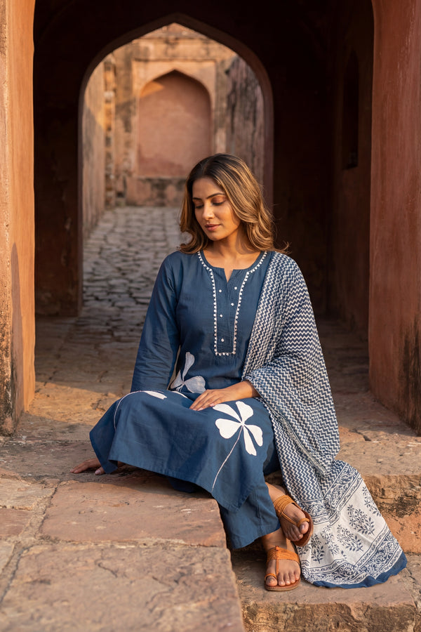 Teal Petal Sovereign Cotton Dupatta Set